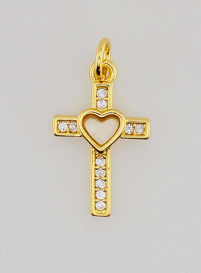 Anhänger Kreuz mit Herz aus Messing – 15 mm (pic 1)