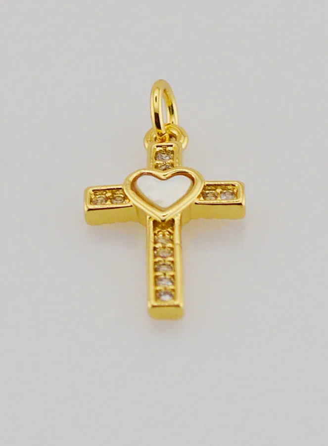 Anhänger Kreuz mit Herz aus Messing – 15 mm (pic 2)