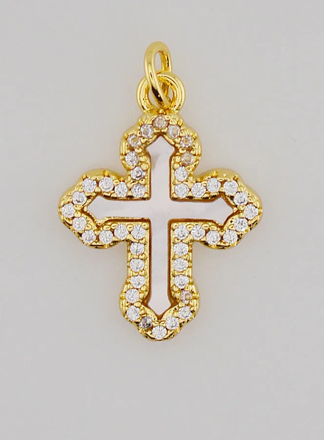 Anhänger Orthodoxes Kreuz mit Strass und Perlmutt – 17mm (pic 1)