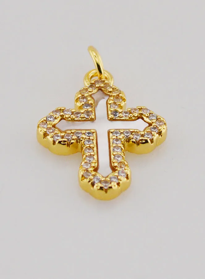 Anhänger Orthodoxes Kreuz mit Strass und Perlmutt – 17mm (pic 2)