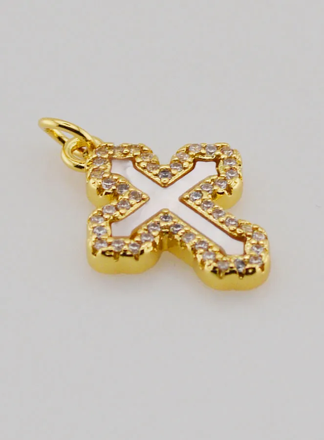 Anhänger Orthodoxes Kreuz mit Strass und Perlmutt – 17mm (pic 3)