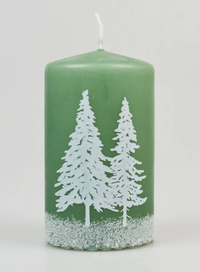 Weihnachtskerze Tannenbäume mit Schnee – Grün (pic 1)