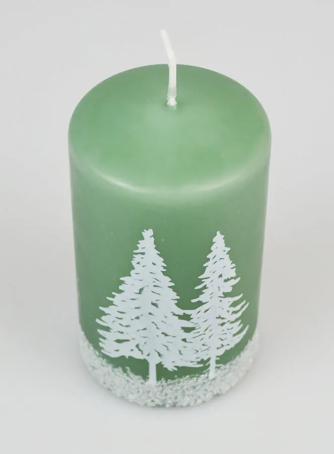 Weihnachtskerze Tannenbäume mit Schnee – Grün (pic 2)