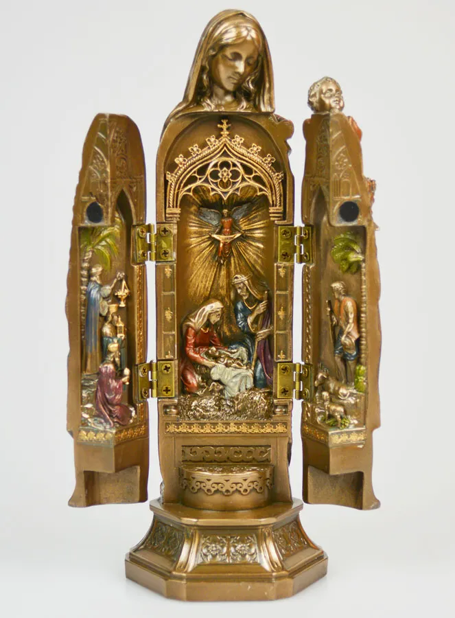 Religiöse Figur Triptychon Jungfrau mit Kind aus Bronze – 20cm (pic 1)