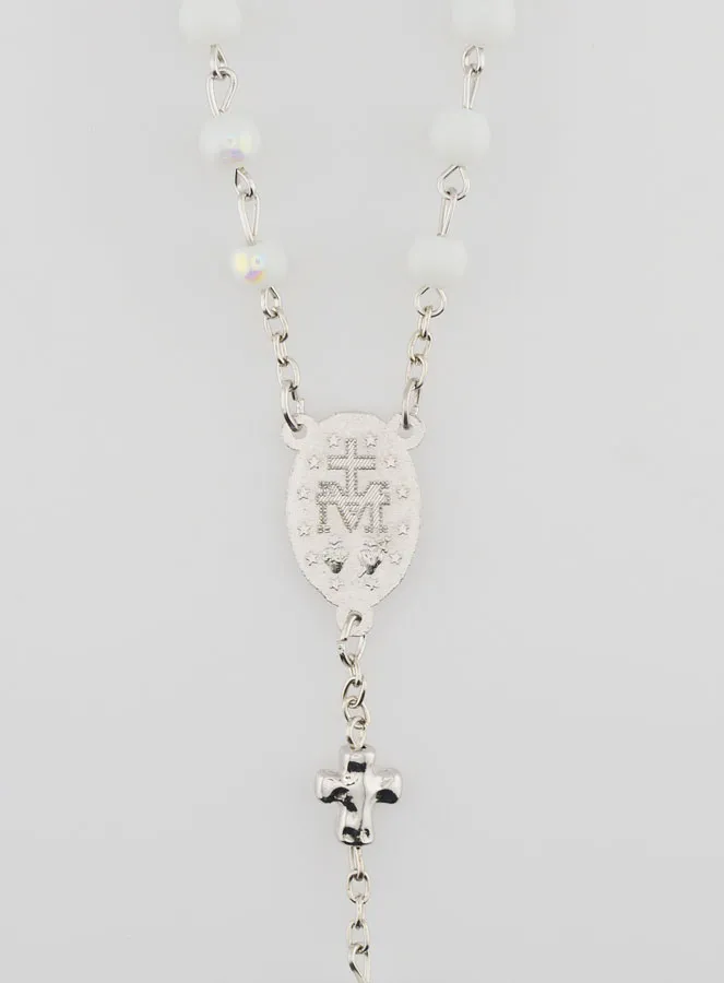 Rosenkranz Wundertätige Medaille und Perlen mit Chromoptik – Weiß (pic 4)