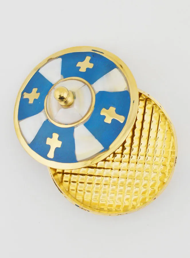 Handgefertigte Rosenkranz Dose aus Messing und Perlmutt – Blau (pic 4)