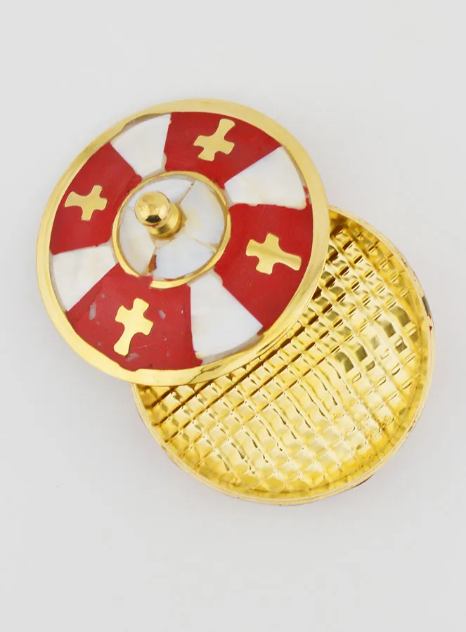 Handgefertigte Rosenkranzdose aus Messing und Perlmutt – Rot (pic 4)