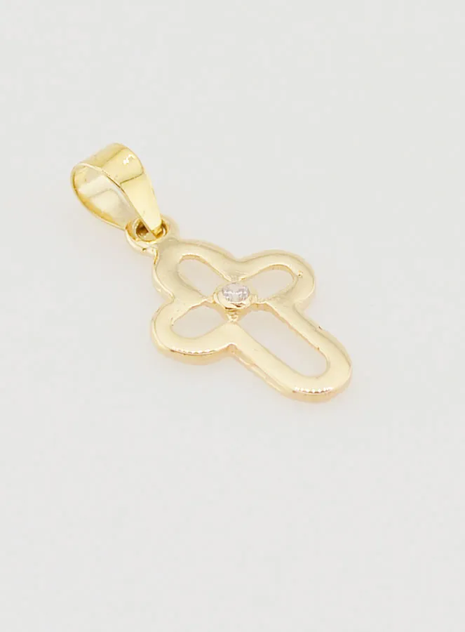 Kreuz Anhänger Abgerundet Durchbrochen aus 9K Gold mit Stein – 15mm (pic 3)