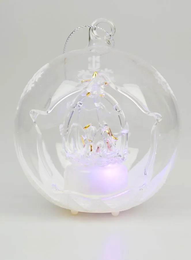 Leuchtende Weihnachtskugel aus Glas 10cm – Krippe (pic 1)