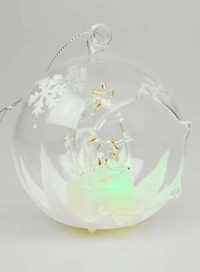 Leuchtende Weihnachtskugel aus Glas 10cm – Krippe (pic 2)