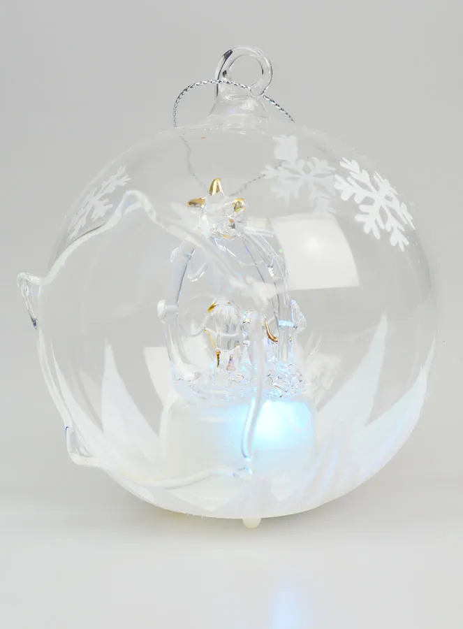 Leuchtende Weihnachtskugel aus Glas 10cm – Krippe (pic 3)
