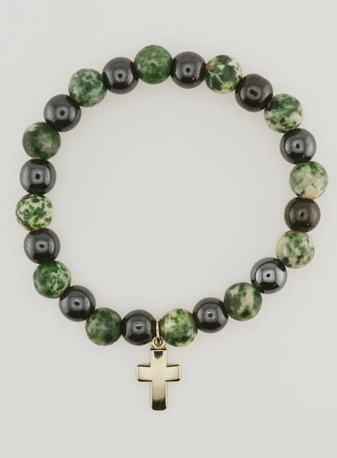 Armband mit Kreuz – Baumachat und Hämatit 8mm (pic 1)