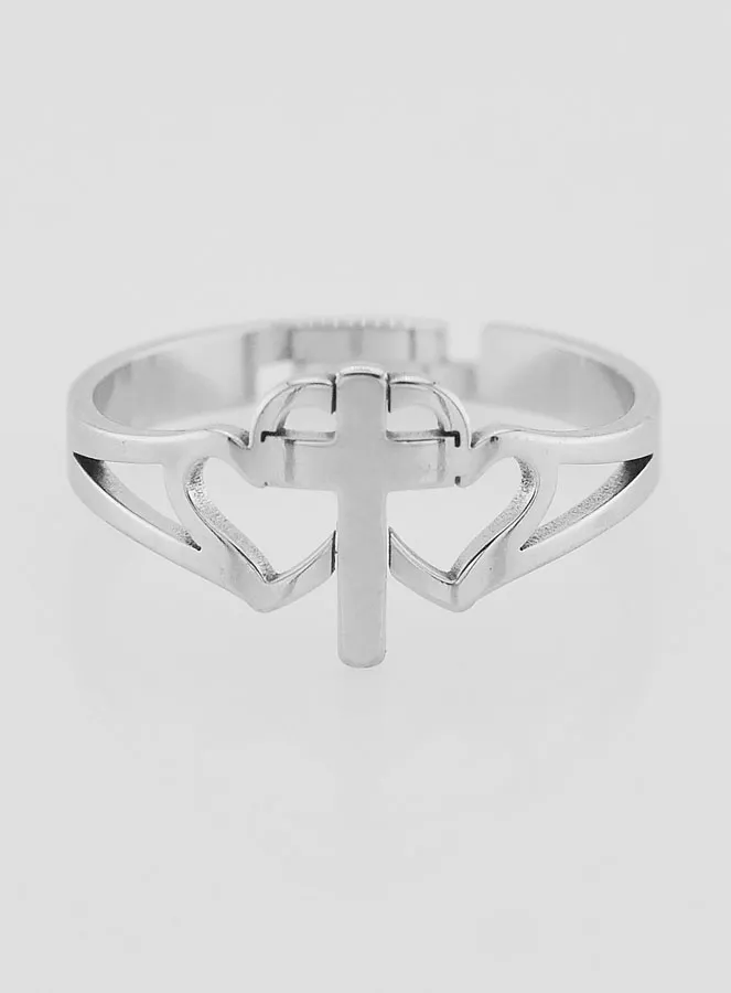 Religiöser Ring mit Kreuz und Herzen Verstellbar (pic 1)