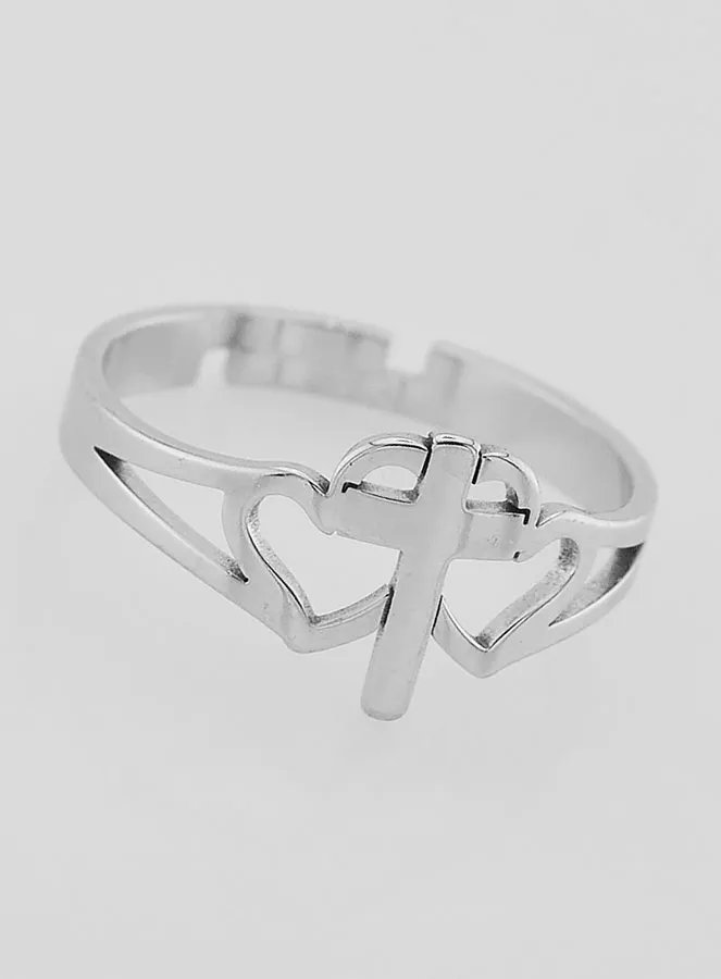 Religiöser Ring mit Kreuz und Herzen Verstellbar (pic 2)