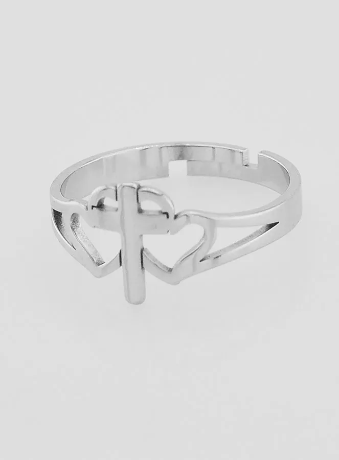 Religiöser Ring mit Kreuz und Herzen Verstellbar (pic 3)