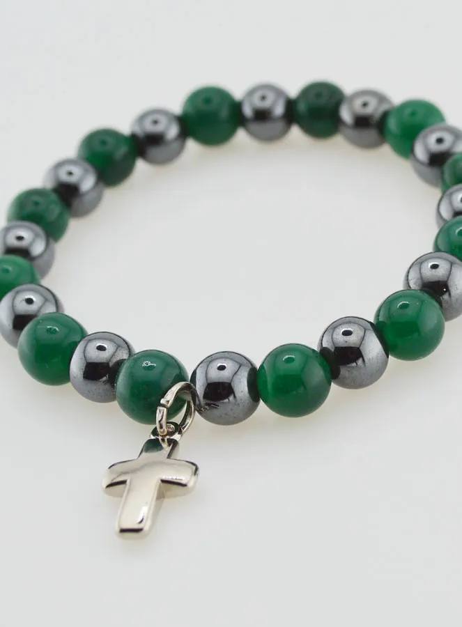 Armband mit Kreuz – Grüner Achat und Hämatit (pic 4)