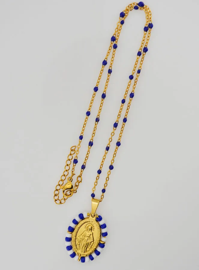 Wundertätige Medaille Blaue und Weiße Perlen + Kette mit Perlen (pic 2)