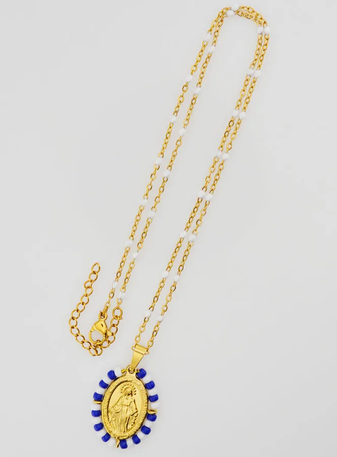 Wundertätige Medaille Blaue und Weiße Perlen + Kette mit Weißen Perlen (pic 2)