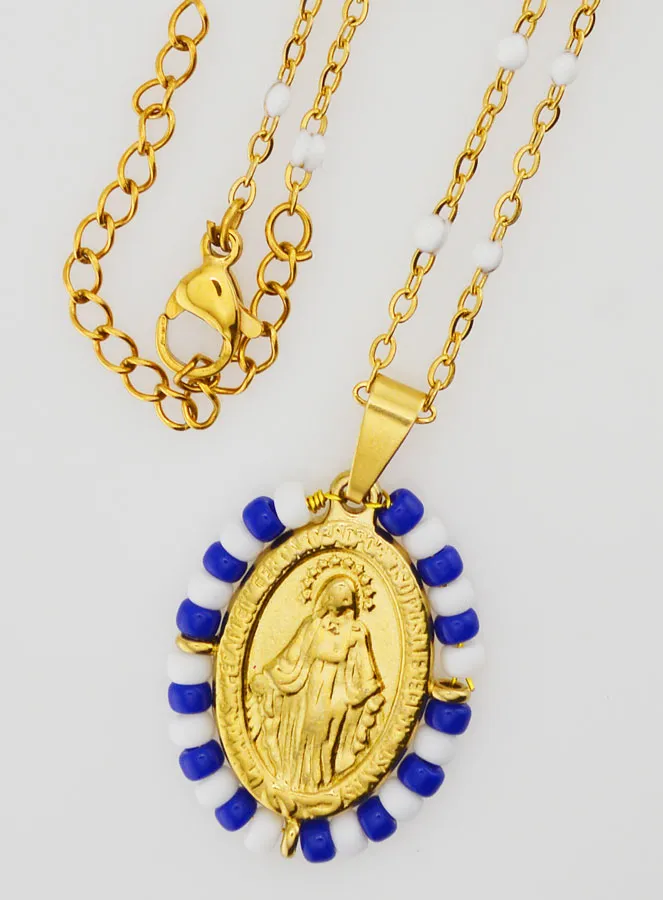 Wundertätige Medaille Blaue und Weiße Perlen + Kette mit Weißen Perlen (pic 4)