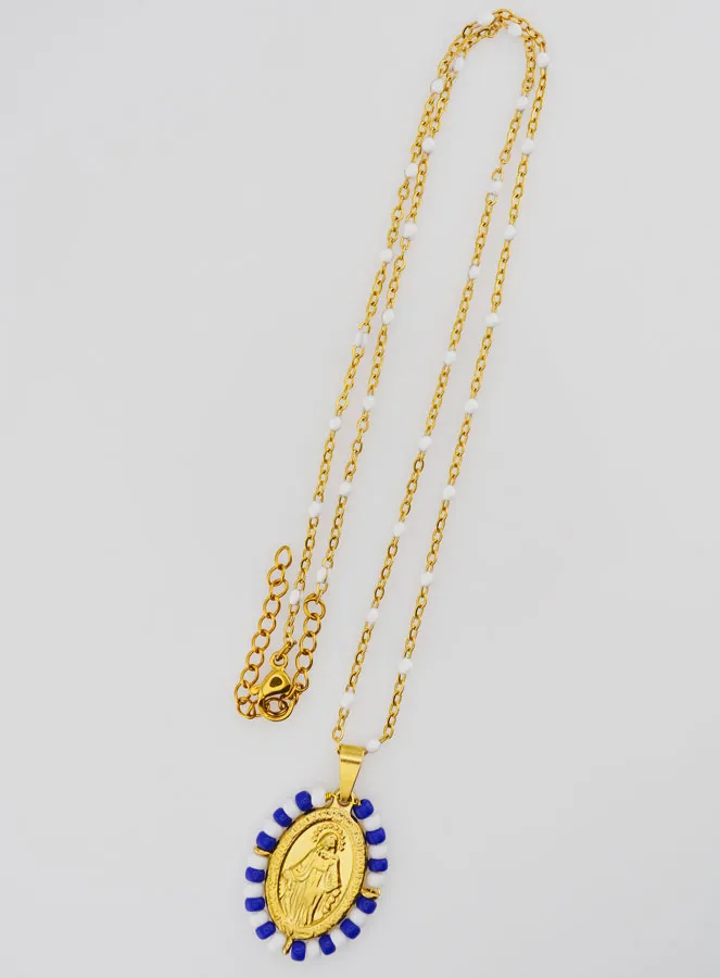 Religiöse Halskette mit Perlen und Wundertätige Medaille - Blau und Weiß (pic 2)