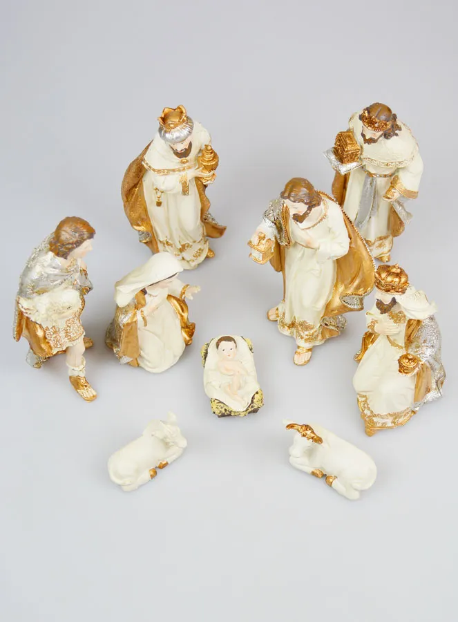 Weihnachtskrippe 9 Figuren Beige und Gold (pic 2)