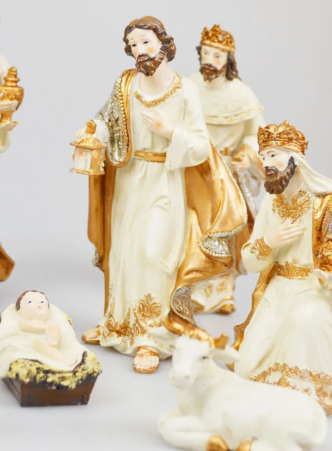 Weihnachtskrippe 9 Figuren Beige und Gold (pic 3)