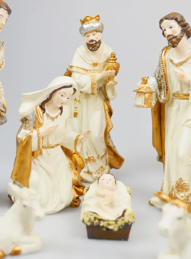 Weihnachtskrippe 9 Figuren Beige und Gold (pic 4)