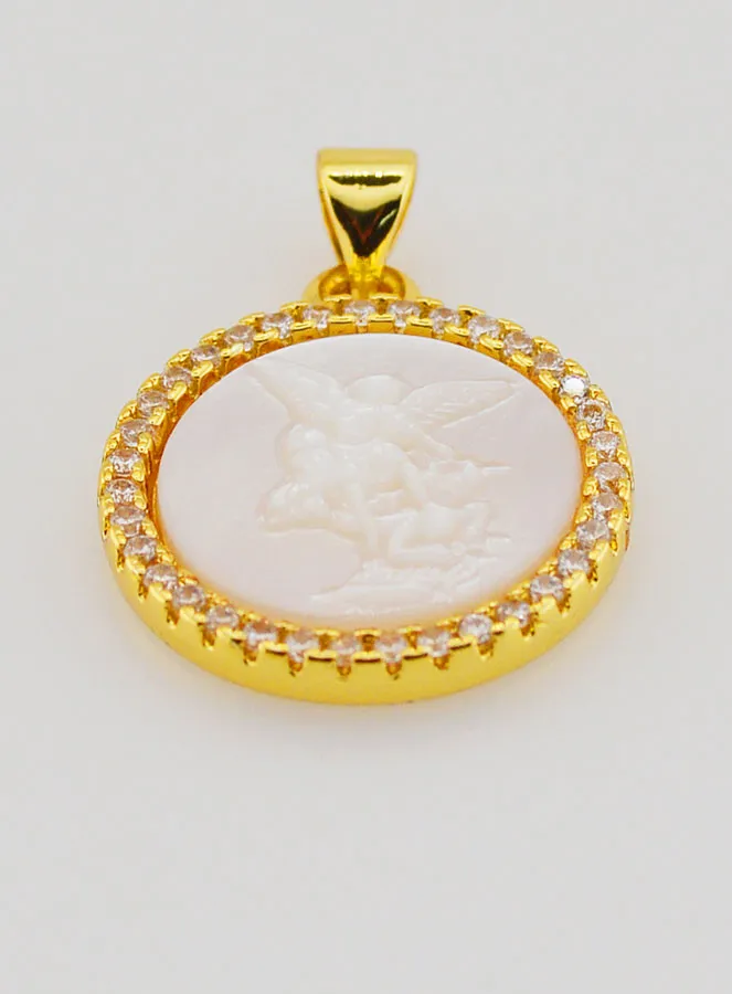 Anhänger Heiliger Michael Messing und Perlmutt – 22 mm (pic 2)