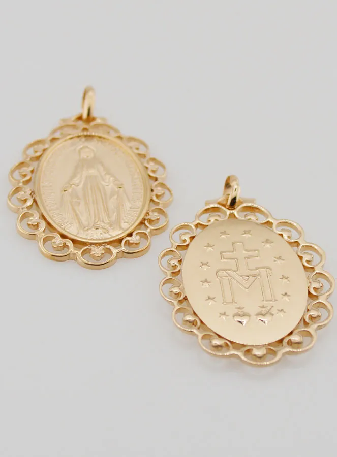 Große Wunderbare Medaille mit Durchbrochenem Spitzenrand - Vergoldet (pic 2)