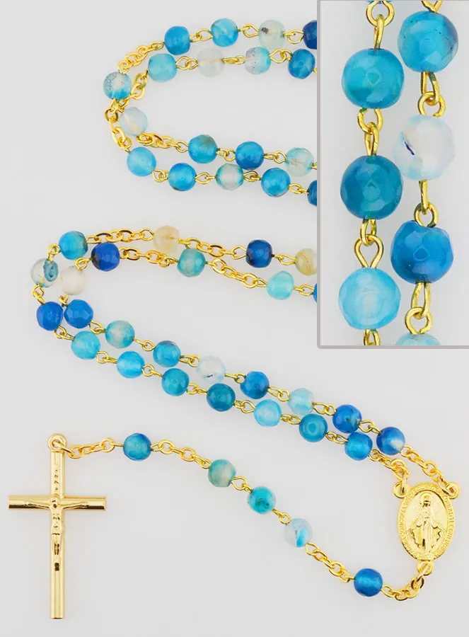 Rosenkranz Wunderbare Medaille aus Achat – Goldfarbene Kette (pic 1)