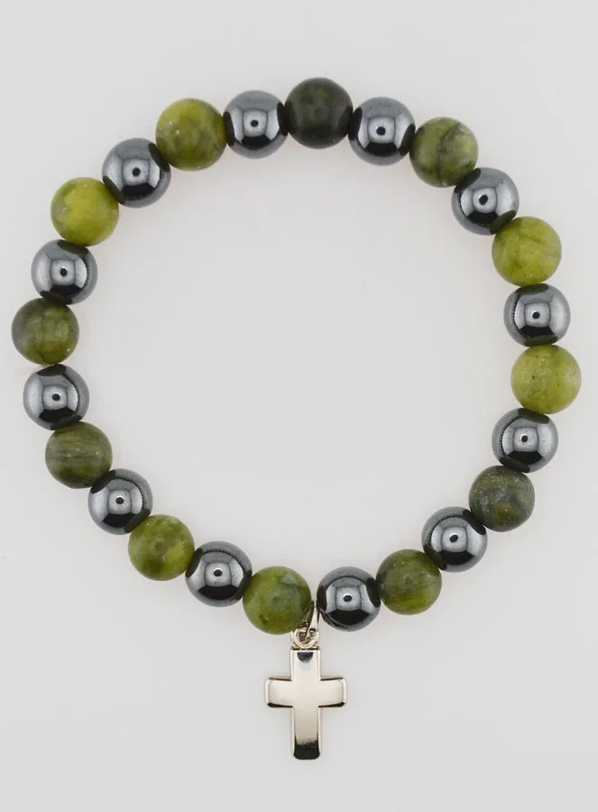 Armband mit Kreuz – Vesuvianit und Hämatit (pic 1)