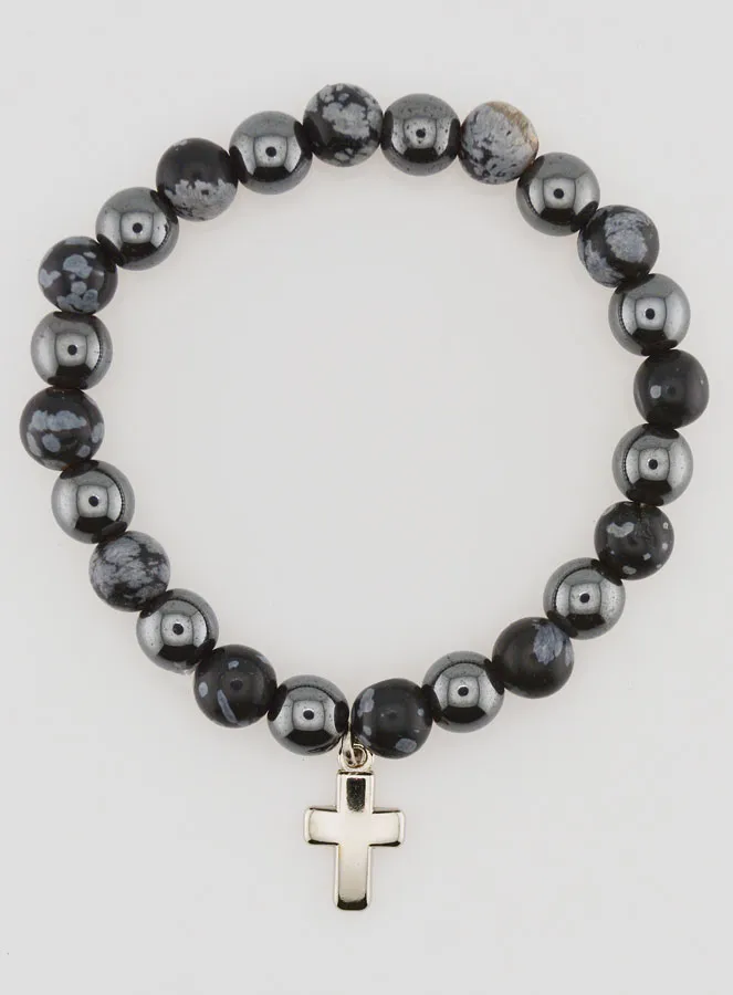 Armband mit Kreuz – Hämatit und Schneeflocken Obsidian (pic 1)