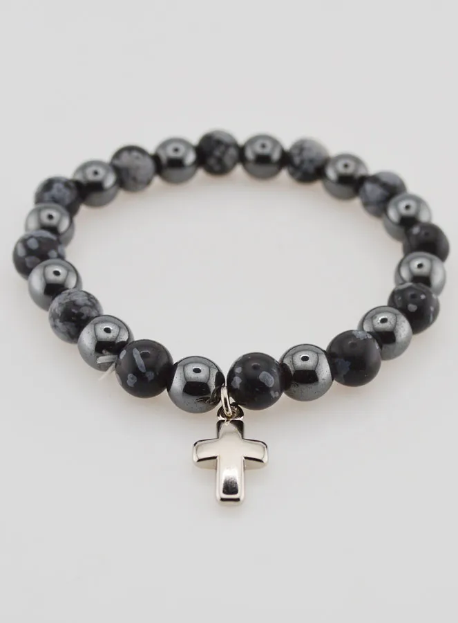 Armband mit Kreuz – Hämatit und Schneeflocken Obsidian (pic 2)