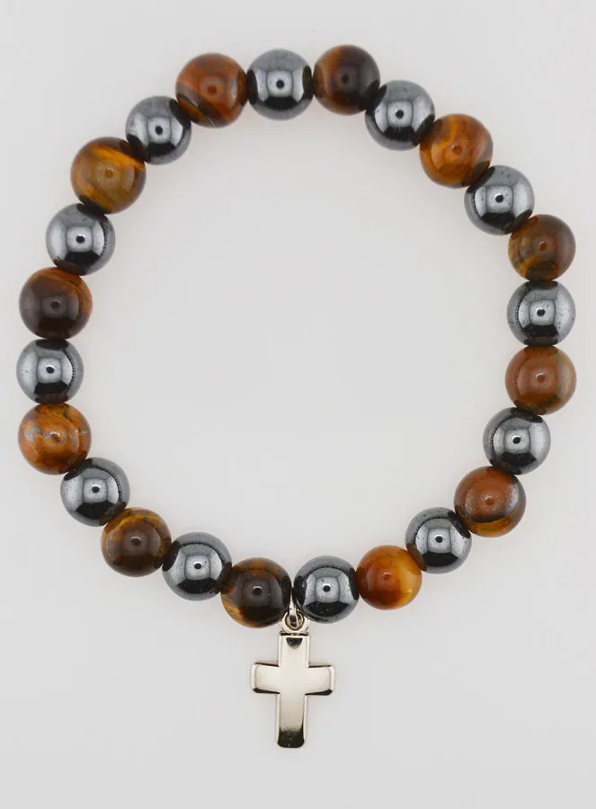Armband mit Kreuz – Hämatit und Tigerauge (pic 1)