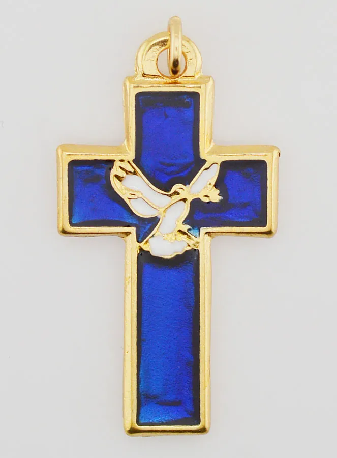 Anhänger Kreuz aus Metall und Blauem Emaille (pic 1)