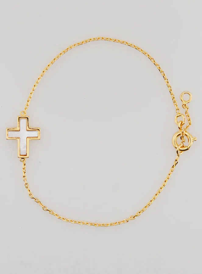 Religiöses Armband Vergoldet und Perlmutt-Kreuz (pic 1)