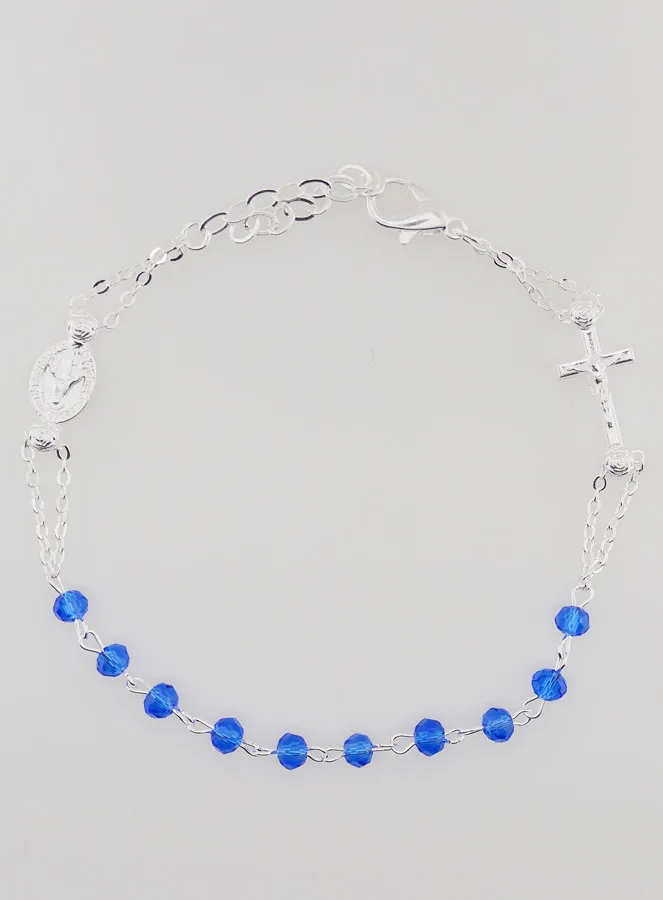 Zehner Rosenkranz Armband Wundertätige Medaille und Kreuz - Blau (pic 1)