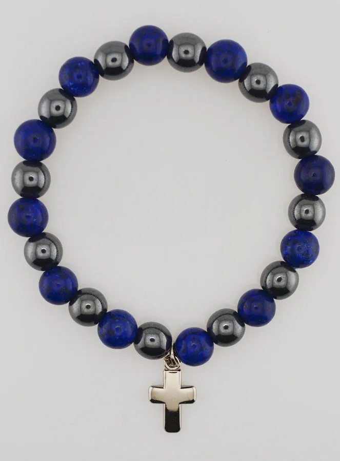 Armband mit Kreuz – Hämatit und Lapislazuli (pic 1)