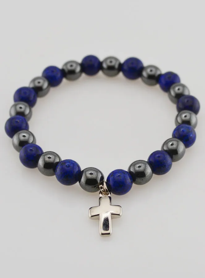 Armband mit Kreuz – Hämatit und Lapislazuli (pic 2)