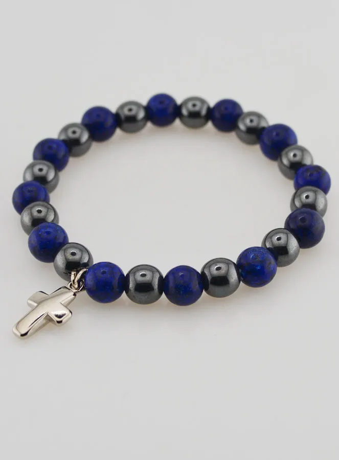 Armband mit Kreuz – Hämatit und Lapislazuli (pic 3)
