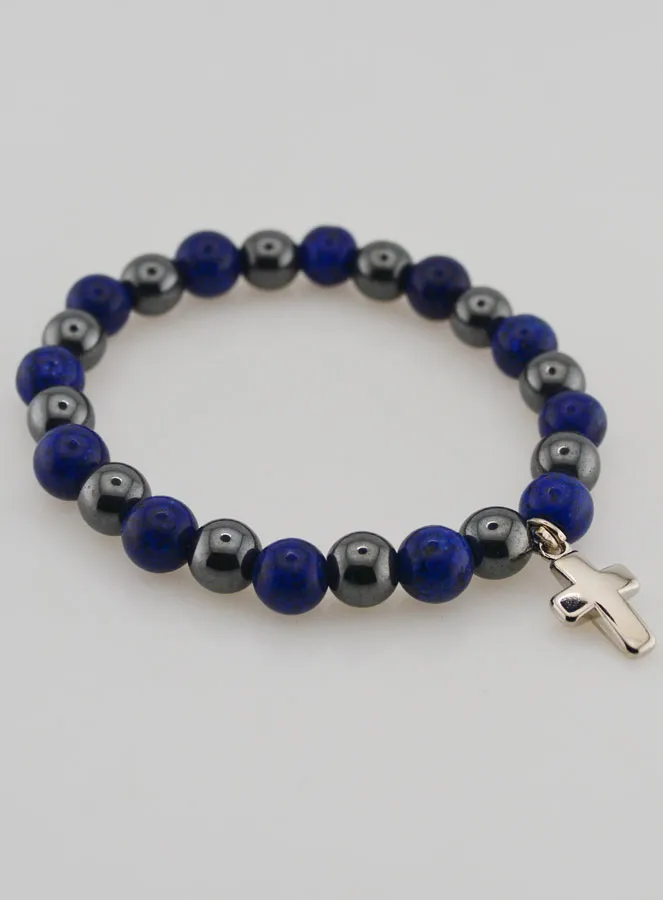 Armband mit Kreuz – Hämatit und Lapislazuli (pic 4)