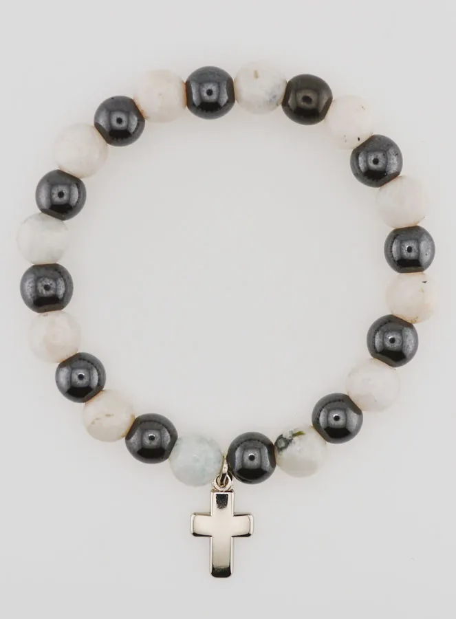 Armband mit Kreuz – Hämatit und Mondstein (pic 1)