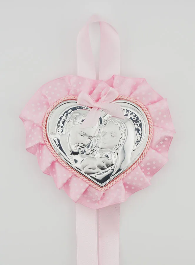 Taufgeschenk – Medaillon für Babywiege Herz Heilige Familie (pic 1)