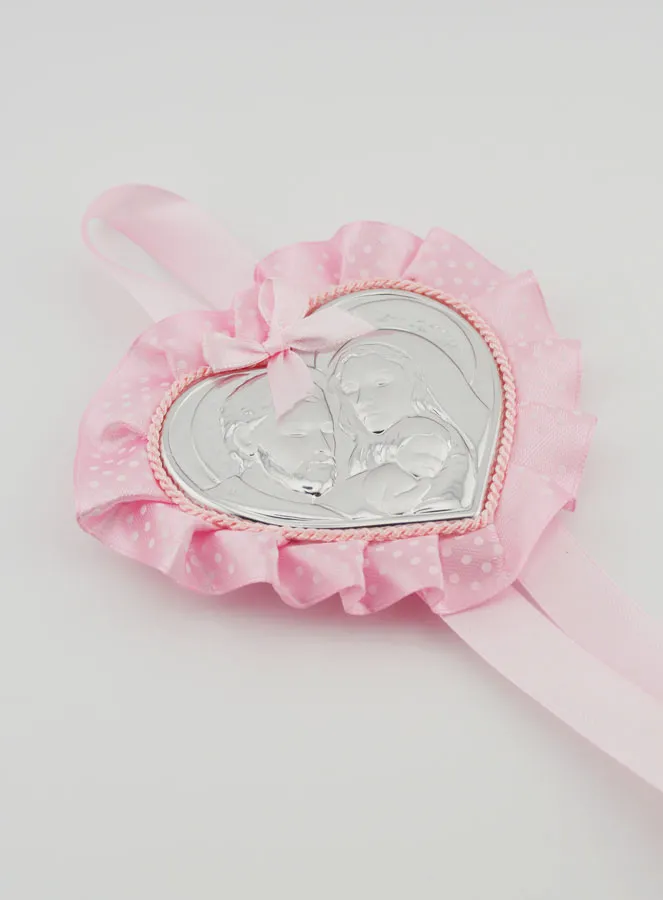 Taufgeschenk – Medaillon für Babywiege Herz Heilige Familie (pic 3)