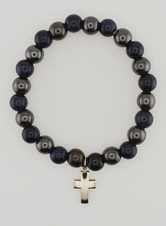 Armband mit Kreuz – Hämatit und Blauer Sonnenstein (pic 1)