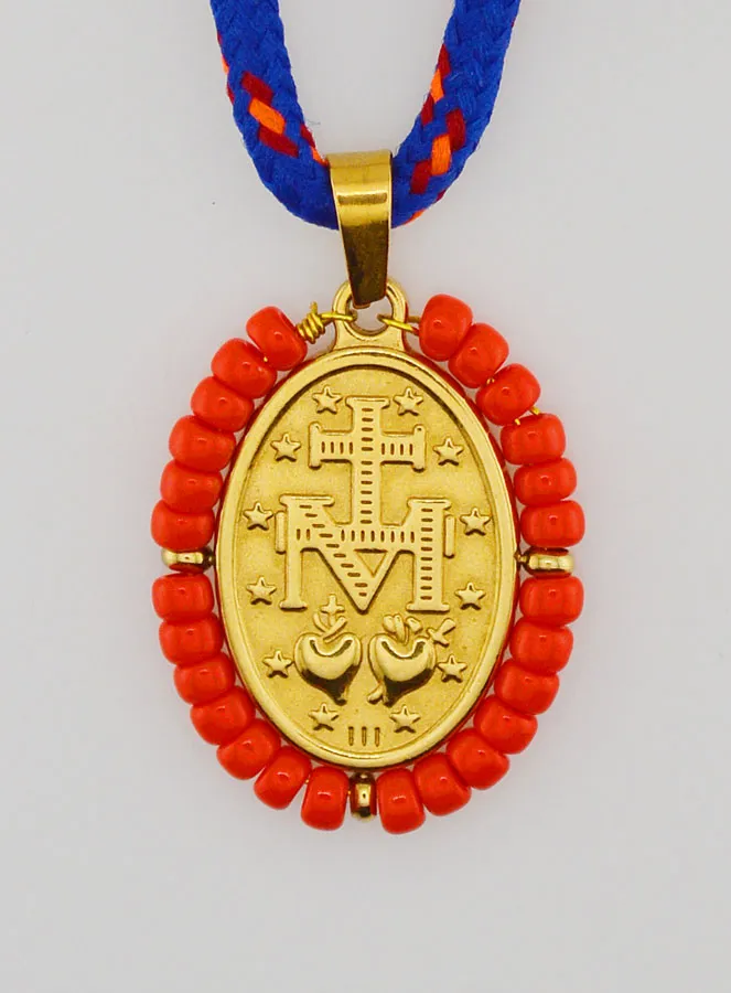 Halskette Kordel Wunderbare Medaille und Rote Perlen (pic 2)
