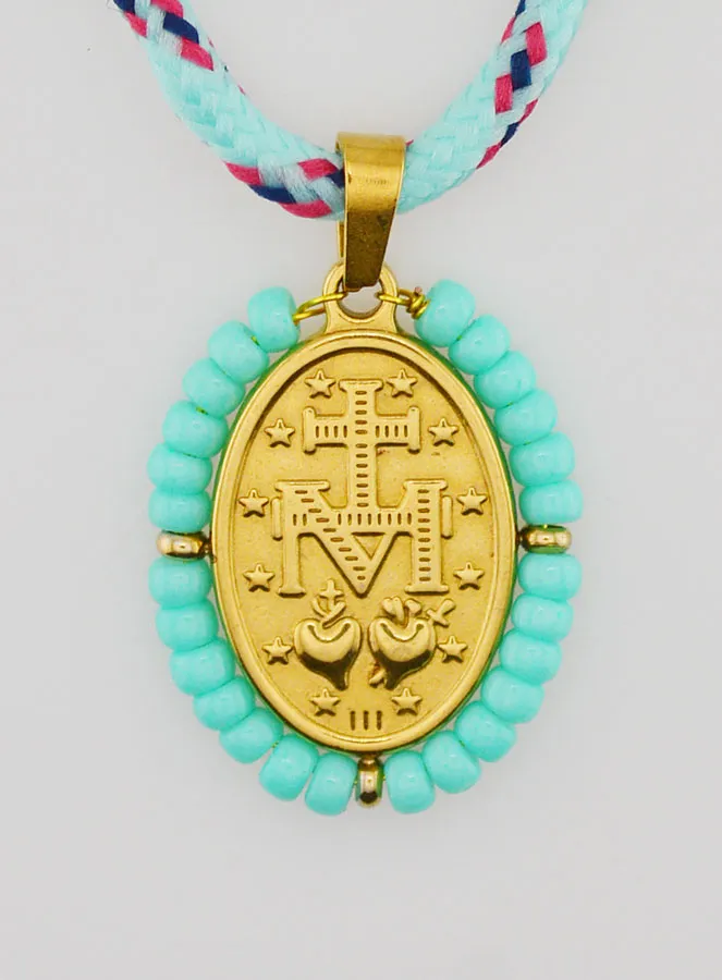 Wundertätige Medaille Grüne Perlen und Kordel (pic 2)