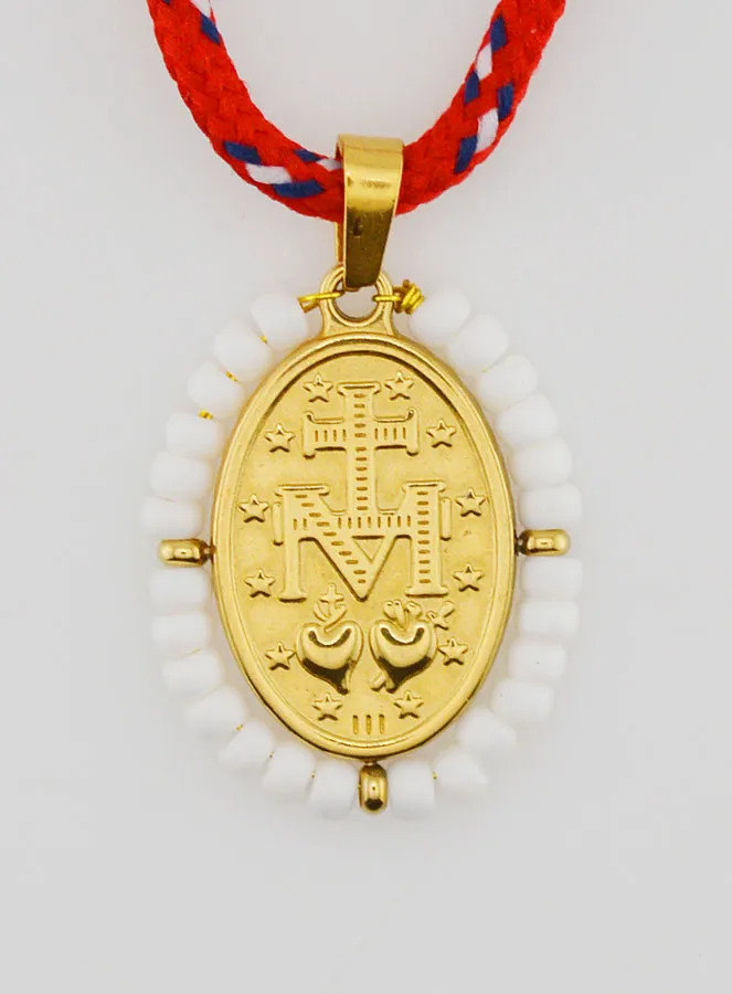 Wundertätige Medaille Weiße Perlen und Kordel (pic 2)