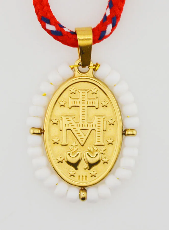 Halskette Kordel Wundertätige Medaille und Weiße Perlen (pic 2)