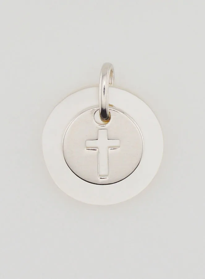 Anhänger Münze Silber und Perlmutt – Kreuz (pic 1)